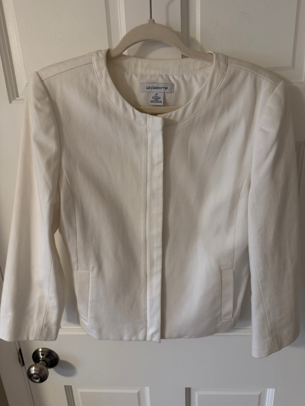 Liz Claiborne Structured White Zip Jacket Lace-Up Corset Back 3/4 sleeve Medium